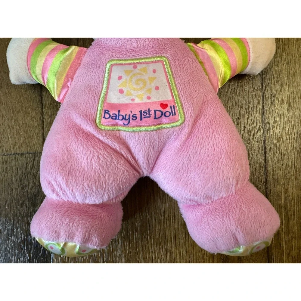 Fisher Price Pink Baby 1st First Doll 10 Inch Blue Eyes Plush Stuffed Rattle Toy